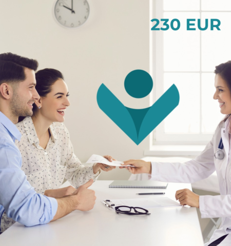 A happy couple at a consultation with a doctor for in vitro fertilization