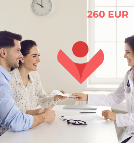 A happy couple at a consultation with a doctor for in vitro fertilization