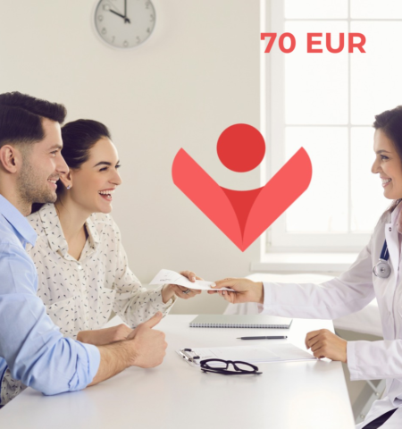 A happy couple at a consultation with a doctor for in vitro fertilization