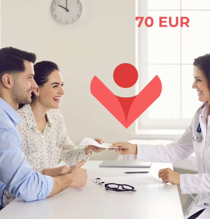 A happy couple at a consultation with a doctor for in vitro fertilization