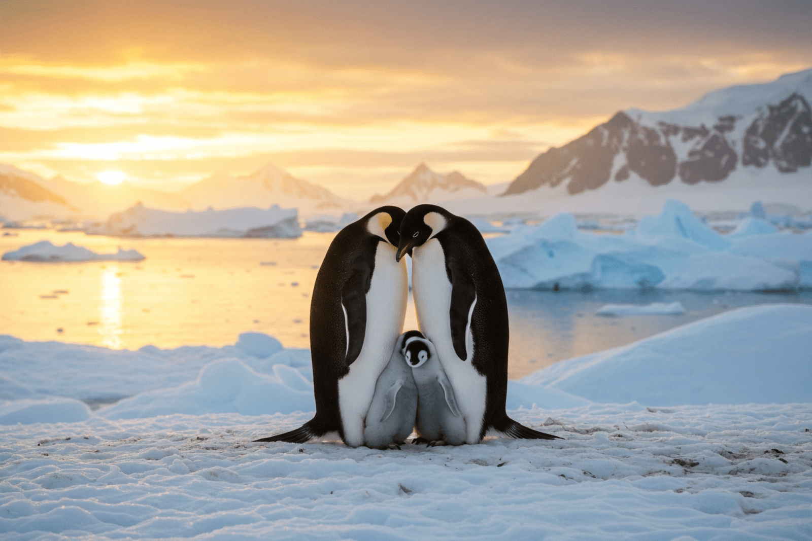 Two adult penguins with a baby penguin, representing delayed parenthood and Social Freezing